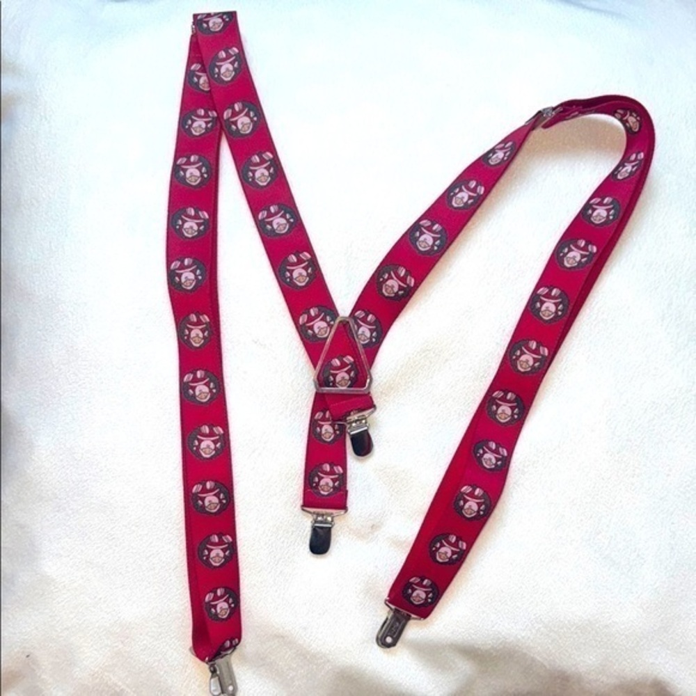 Vintage Red Cartoon Santa Christmas Character Holiday Party Festive Suspenders
